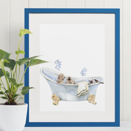 Poster Chiots mignons de bain moussant Chatons baignoire
