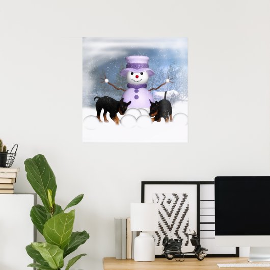 Poster Chiots Rottweiler Jouant Dans La Neige (Bureau à domicile)