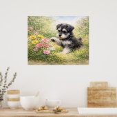 Poster Chiots Schnauzer Fleurs de printemps (Cuisine)