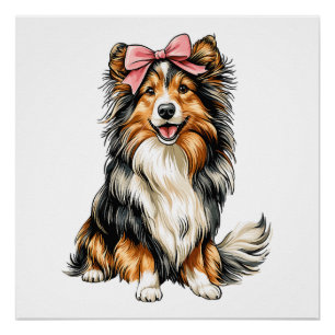 Poster Chiots Shetland aux nœuds coquettes Maman Chien Fi