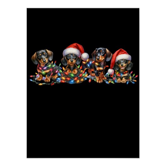 Poster Chiots Teckel de Noël (Devant)