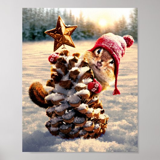 Poster Chipmunk Avec Pine Cone Tree (Devant)