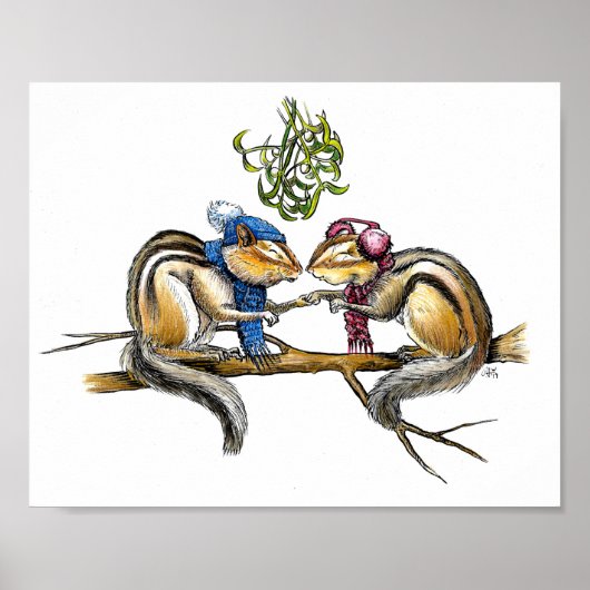 Poster Chipmunks Under the Mistletoe Print (Devant)