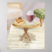 Poster Chocolat chaud et biscuits sur une table en bois (Devant)