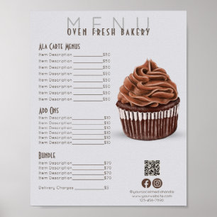 Poster Chocolat Cupcake Gris Menu Boulangerie Tarifs