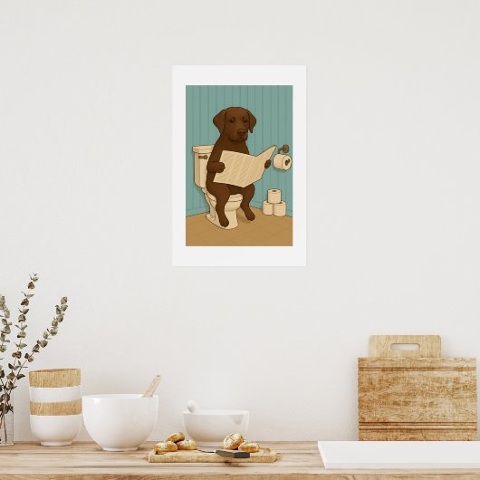 Poster Chocolat Labrador Lecture journal sur Toilet (Cuisine)