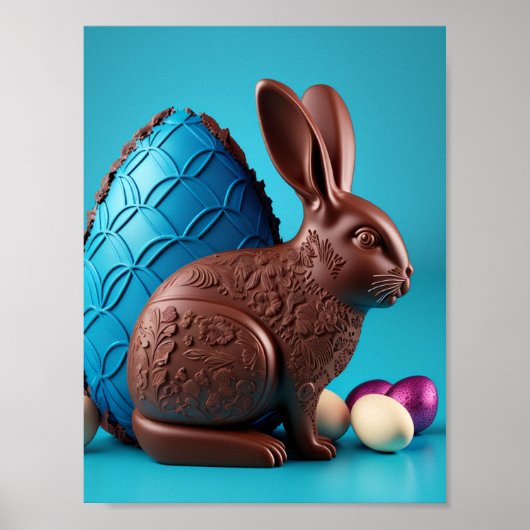 Poster Chocolat Lapin de Pâques et Oeufs (Devant)