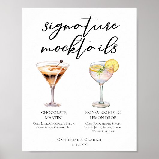 Poster Chocolate Martini Lemon Drop Dessert Mocktail Menu (Devant)