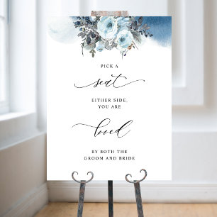 Poster Choisir un siège pas un côté bleu floral Mariage p
