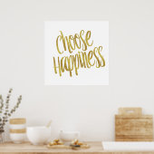Poster Choisissez Happiness Cote Faux Gold Foil Sparkly (Cuisine)