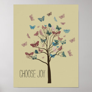 Poster Choisissez l'arbre de papillons de joie