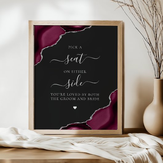 Poster Choisissez un siège Burgundy Agate Argent Mariage