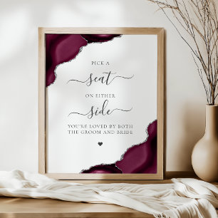 Poster Choisissez un siège Mariage Agate bordeaux Argent