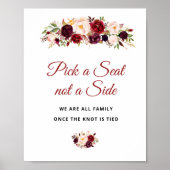 Poster Choisissez un siège signe mariage floral bordeaux  (Devant)