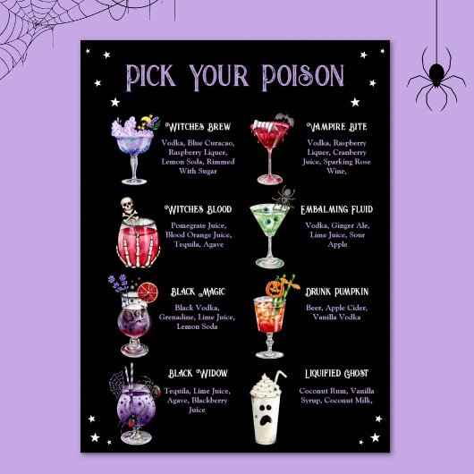 Poster Choisissez votre poison Halloween Cocktail Menu