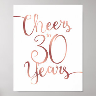 Poster CHOIX Rose Or CHEERS À 30 ANS Signer Imprimer