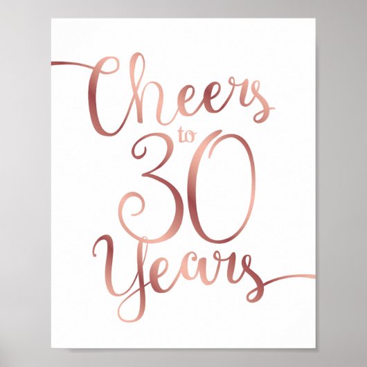 Poster CHOIX Rose Or CHEERS À 30 ANS Signer Imprimer (Devant)