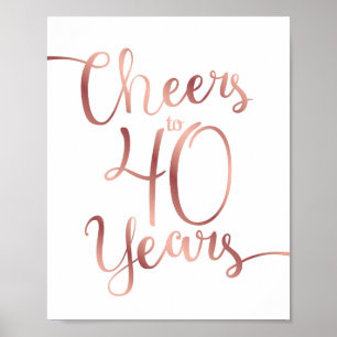 Poster CHOIX Rose Or CHEERS À 40 ANS Signer Imprimer