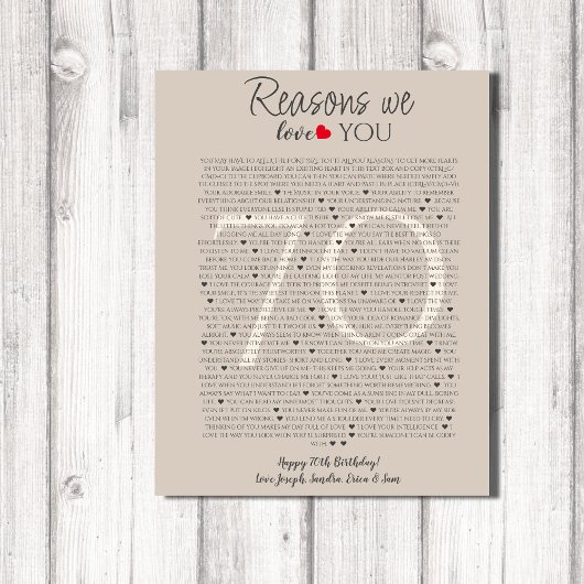 Poster choses que nous aimons à votre sujet 70, 60, 50, a