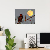 Poster Chouette à grande corne | PLEINE LUNE (Bureau à domicile)