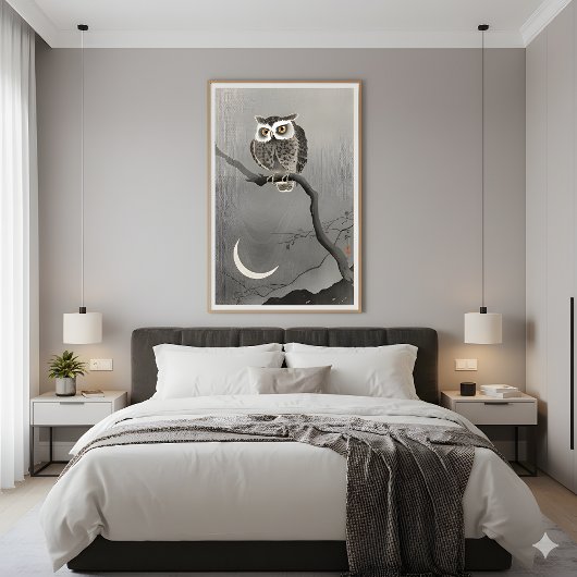 Poster Chouette à longue portée en branche - Sérénité Vin