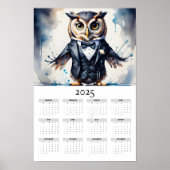 Poster Chouette aquarelle portant un calendrier mural Tux (Devant)