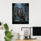 Poster Chouette au vitrail sous clair de lune (Bureau à domicile)
