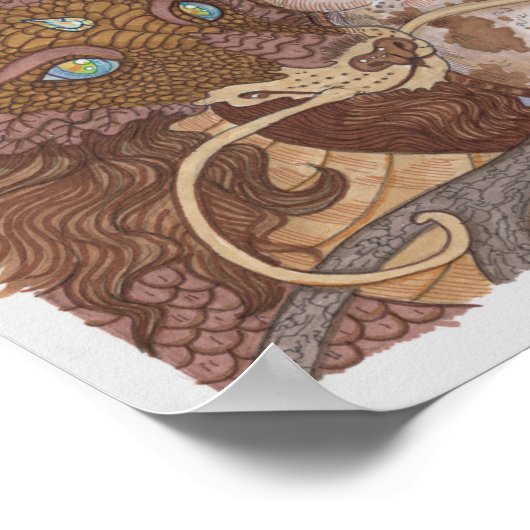 Poster Chouette aux yeux clairs et dragon (Coin)