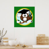 Poster Chouette avec Casquette et diplôme - Vert et Or (Cuisine)