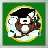 Poster Chouette avec Casquette et diplôme - Vert et Or (Devant)