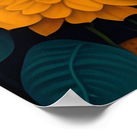 Poster Chouette avec de grands yeux devant les fleurs (Coin)