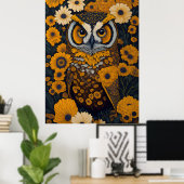 Poster Chouette avec de grands yeux devant les fleurs #2 (Bureau à domicile)