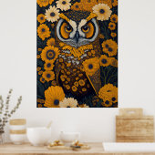 Poster Chouette avec de grands yeux devant les fleurs #2 (Cuisine)