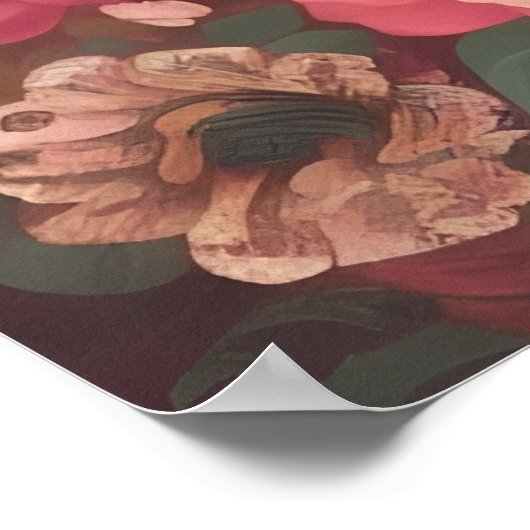 Poster Chouette avec de grands yeux devant les fleurs #3 (Coin)