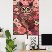 Poster Chouette avec de grands yeux devant les fleurs #3 (Bureau à domicile)
