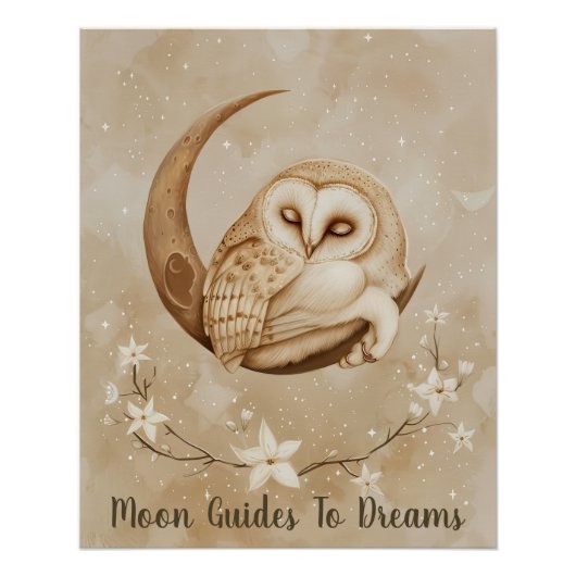 Poster Chouette bébé dormant sur Lune (Devant)