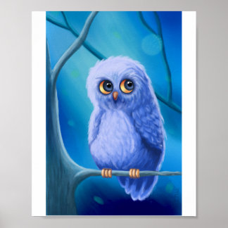 Poster Chouette bleue Drôle