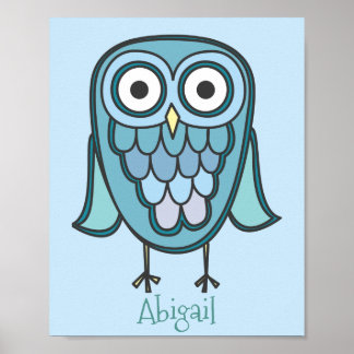 Poster Chouette bleue mignonne Customisée 8x10