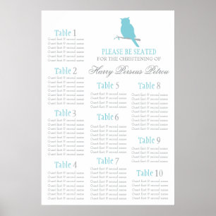 Poster Chouette bleue - plan de table assise Christening