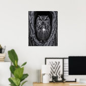 Poster Chouette dans un arbre noir et blanc (Bureau à domicile)