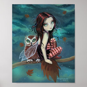 Poster Chouette d'automne Mignonne Art Fantastique Gothiq