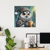 Poster Chouette de café - Art Print (Bureau à domicile)