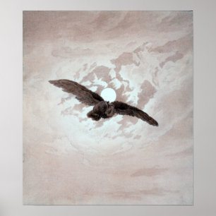 Poster Chouette de Caspar David Friedrich contre Lune