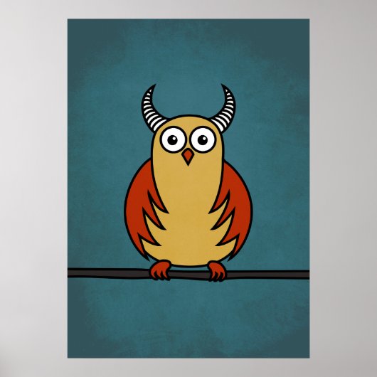 Poster Chouette de dessin drôle avec cornes (Devant)