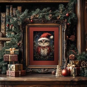 Poster Chouette de Noël avec chapeau de Noël