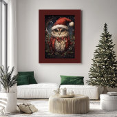 Poster Chouette de Noël avec chapeau de Noël