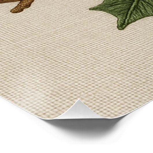 Poster Chouette de Noël brodée rustique avec Holly (Coin)