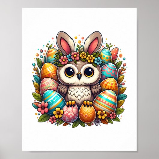 Poster Chouette de Pâques aux oreilles de lapin (Devant)