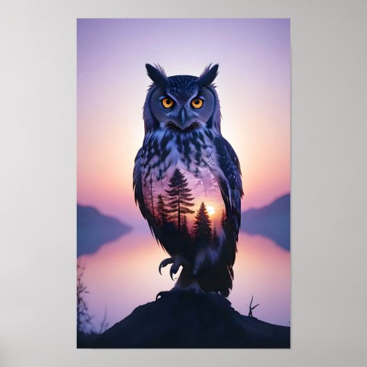 Poster Chouette Double exposition Nature animale Nature s (Devant)