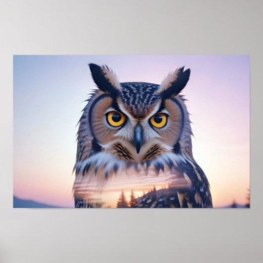 Poster Chouette Double exposition Nature animale Nature s (Devant)